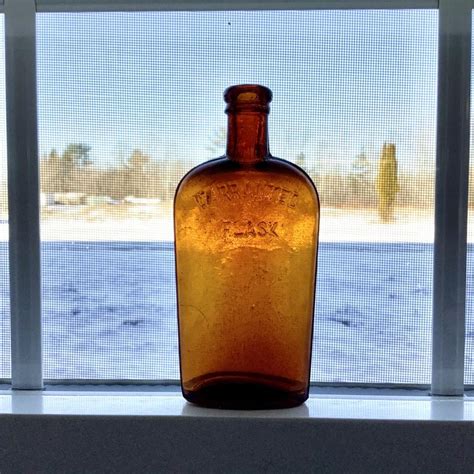 Warranted Amber Flask Antique Glass Bottle Brown Strap Sides Etsy