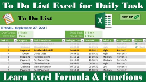 180 How To Create To Do List In Excel Youtube