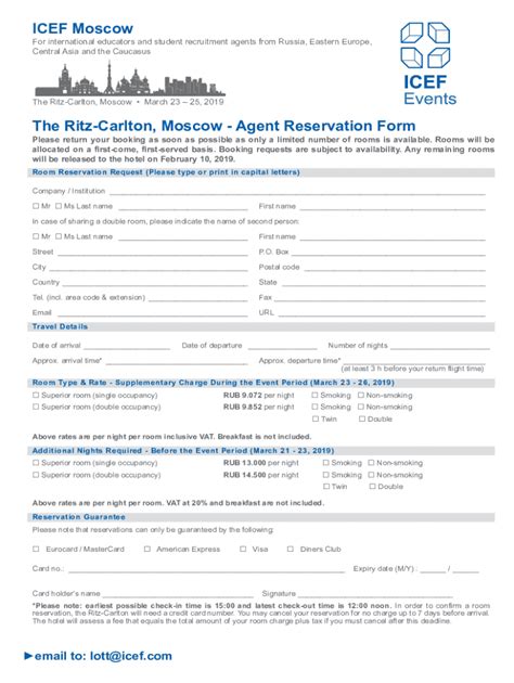 Fillable Online The Ritz Carlton Moscow Agent Reservation Formicef