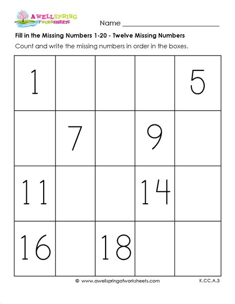 Fill In The Missing Number 1 20 These Six Worksheets Are Great For