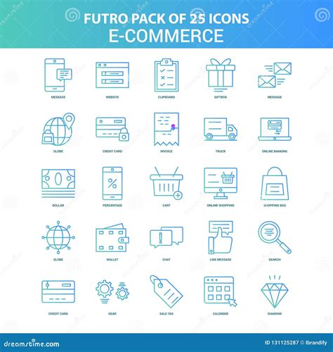 Green And Blue Futuro E Commerce Icon Pack Stock Vector