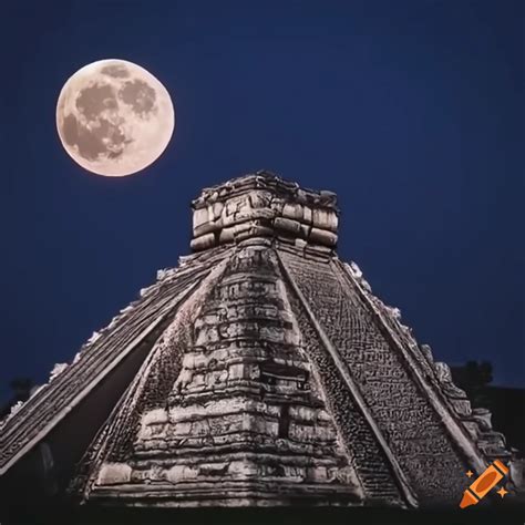 Imagen de la civilización maya en una noche de luna llena