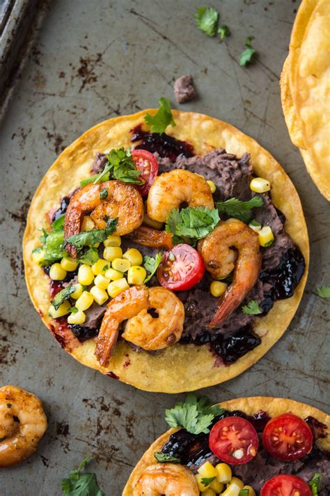 Black Bean And Shrimp Tostadas Shrimp Tostadas Tostadas Tostada Recipes