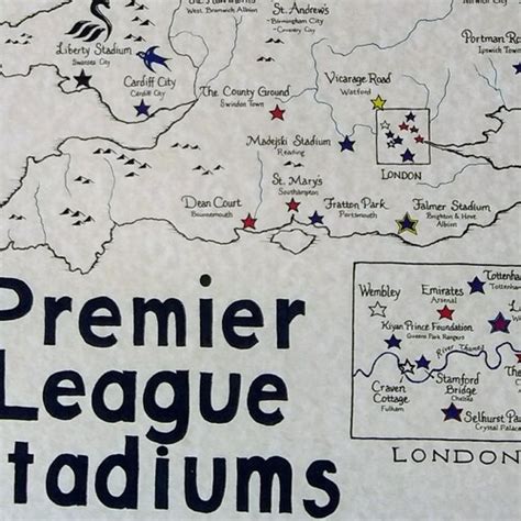 Premier League Stadiums Map | Etsy