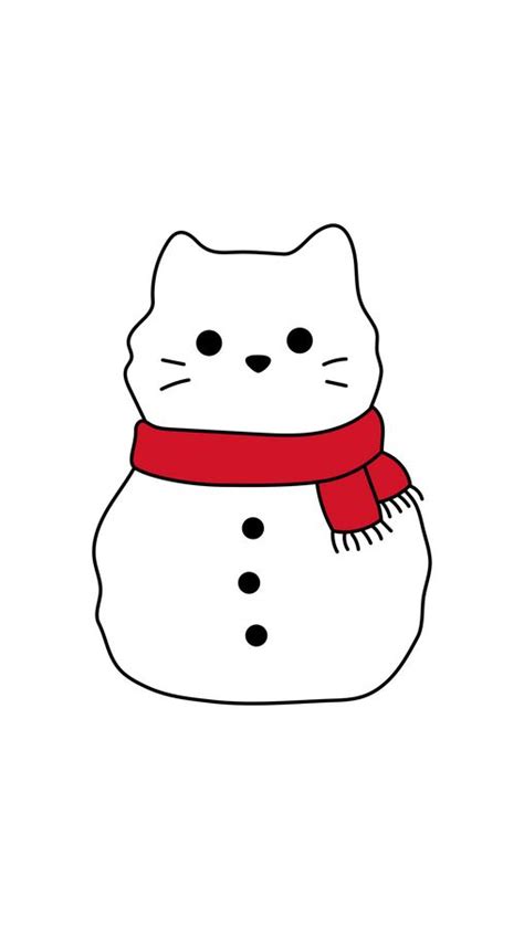 A Drawing Of A Snowman With A Cat On Its Head And Scarf Around Its Neck