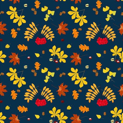 Premium Vector Seamless Autumn Pattern With Different Leaves And Plants