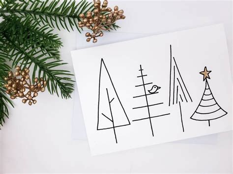 Minimalist Christmas Tree Greeting Cards Simple Modern Etsy