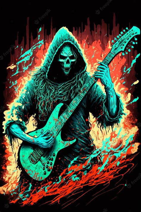 Premium Photo A Grim Reaper With A Guitar In His Hands