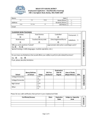 Fillable Online Employment Application Classified Non Teaching Fax