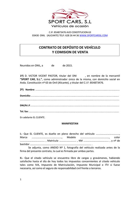 contrato de depósito de vehículo y comision de venta