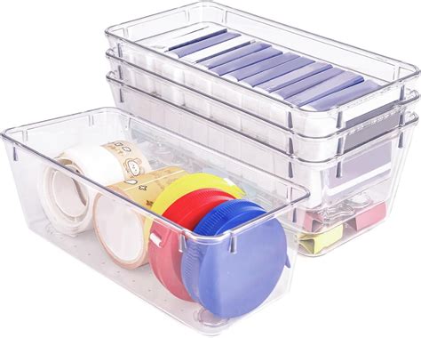 Zuihug 4 Pcs Clear Plastic Drawer Organizer Desk Drawer