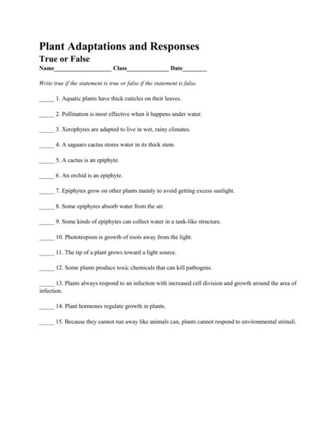 Plant Adaptation Worksheet 4rd Grade