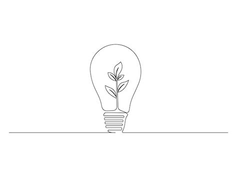 Premium Vector Continuous Line Drawing Of Green Plant In Light Bulb