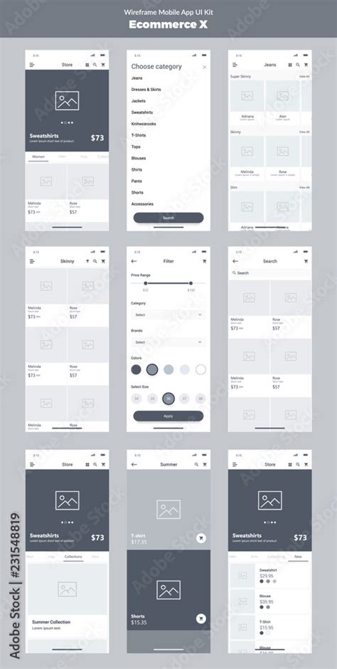 Wireframe Kit For Mobile Phone Mobile App Ui Ux Design New Ecommerce