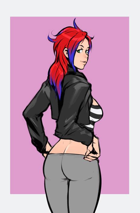 Rule 34 Animated Blue Hair Cleavage Female Green Eyes Izra Jacket Midriff Panties Red Hair