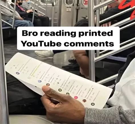 A Man Sitting On A Train Holding A Paper With The Words Bro Reading