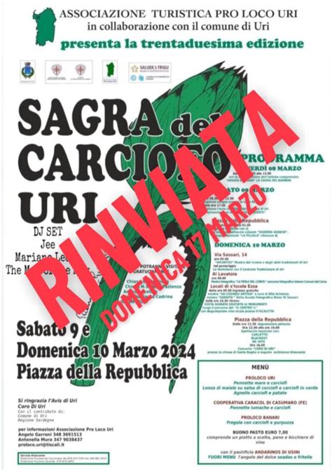 Sagra Del Carciofo A Uri Programma 16 E 17 Marzo 2024 Sardegnatoujours