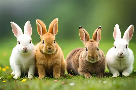 Premium Photo A Group Of Rabbits Are Sitting In The Grass