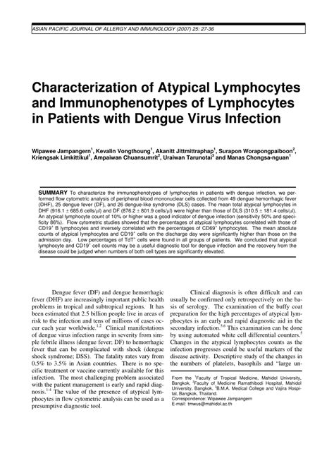 Pdf Characterization Of Atypical Lymphocytes And Immunophenotypes Of Lymphocytes In Patients