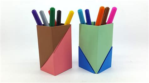 How To Make Pen Stand Origami Pen Holder Pencil Holder Ideas Youtube