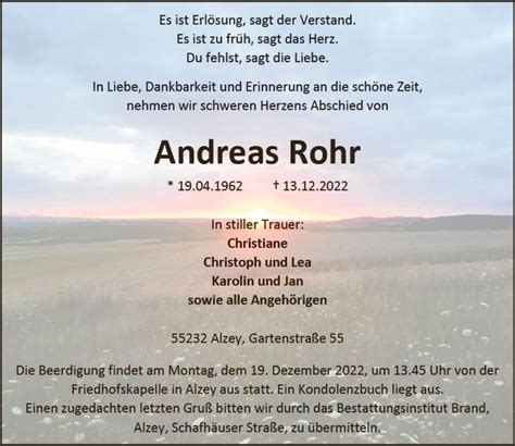 Traueranzeigen Von Andreas Rohr Vrm Trauer De