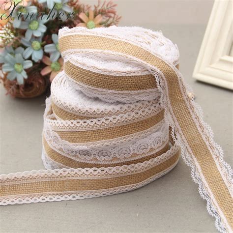 5M Natural Jute Burlap Rolls Hessian Lace Ribbon Roll White Lace Trim