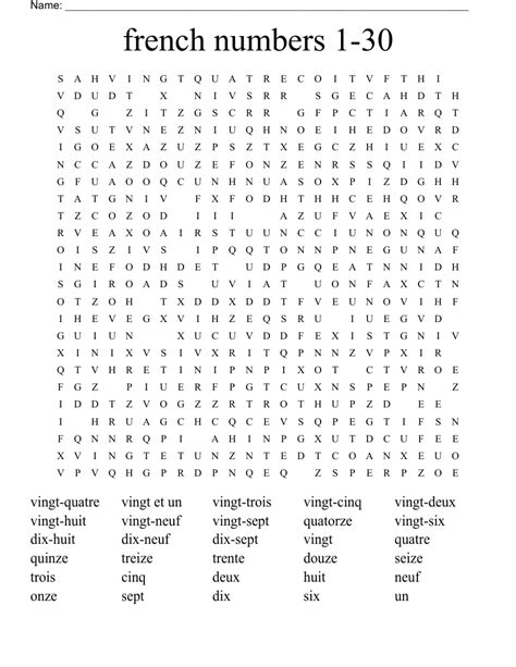 French Numbers To Word Search Wordmint