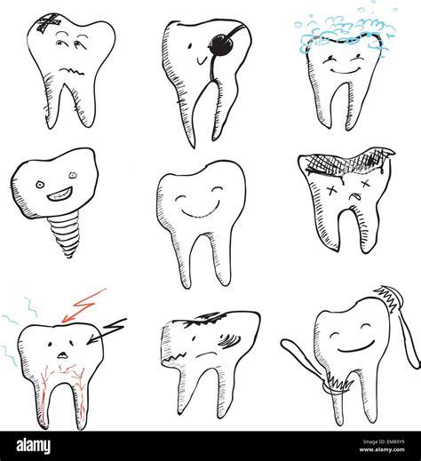 Hand Drawn Funny Teeth Vector Icons Collection Stock Vector Image