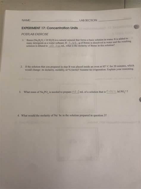 Solved Name Lab Section Experiment Concentration Units Chegg