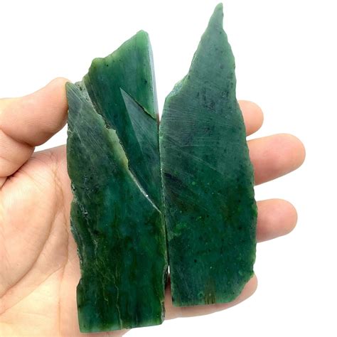 raw green nephrite jade slices unpolished  form gemstone etsy