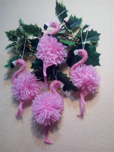 Pink Flamingos Ornaments Felt Pink Flamingos Etsy Flamingo Ornament