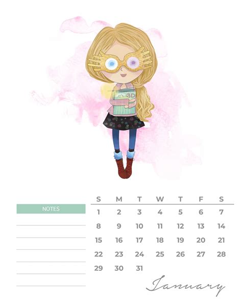 Free Printable Watercolor Harry Potter Calendar The Cottage Market