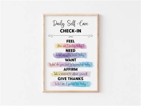 Daily Self Care Check In Poster Checklist Challenging Negative Etsy