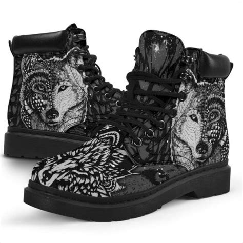 vintage mandala wolf  season boots black white luvingift