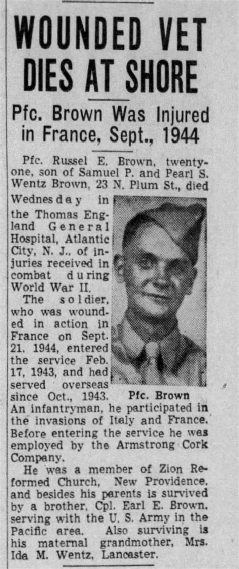 Photos Of PFC Russell Eugene Brown Find A Grave Memorial