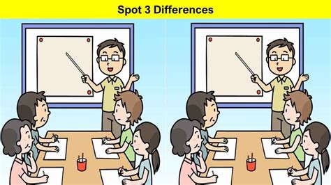 Spot 3 differences between the two classroom pictures in 10 seconds!