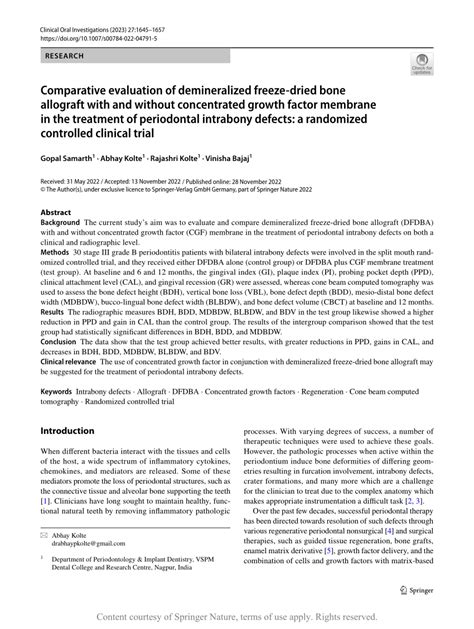 Comparative Evaluation Of Demineralized Freeze Dried Bone Allograft