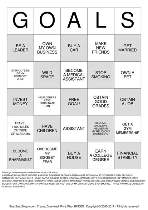 Goals Bingo Bingo Cards To Download Print And Customize