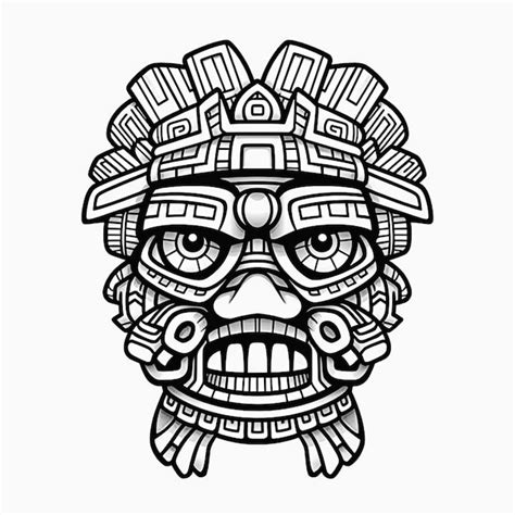 T Tem De Monstruo Azteca Enmascara Color Blanco Y Negro Generado Por Ia