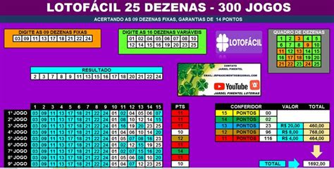 Lotofácil 25 Dezenas 300 Jogos Mercado Livre