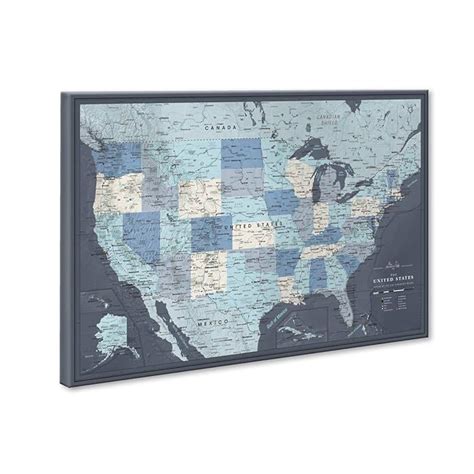 Buy Us Travel Map With Push Pins On Canvas Detailed Usa Pin Map