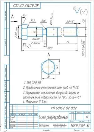 Болт регулировочный М20