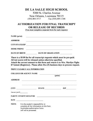 Transcript Release Form Fill Online Printable Fillable Blank