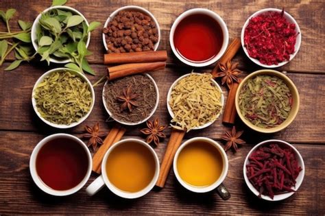 Premium Photo | Highangle view of different tea varieties on a table