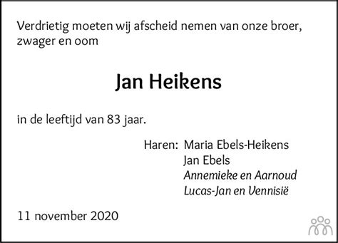 Jan Heikens Overlijdensbericht En Condoleances Mensenlinq Nl