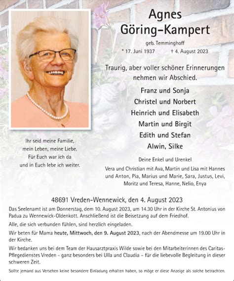 Traueranzeigen Von Agnes G Ring Kampert Sich Erinnern De