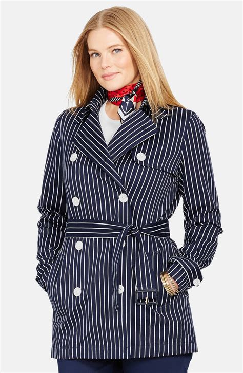 Lauren Ralph Lauren Stripe Double Breasted Trench Coat Plus Size