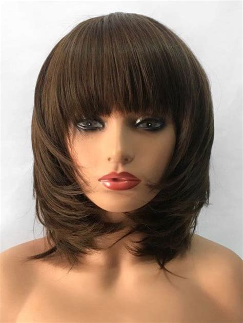 Medium Full Bang Tail Adduction Straight Synthetic Wig