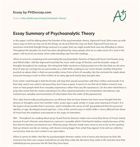 Essay Summary Of Psychoanalytic Theory