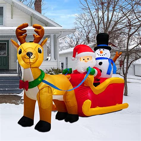 Parayoyo Ft Length Christmas Inflatables Santa And Snowman On Sleigh